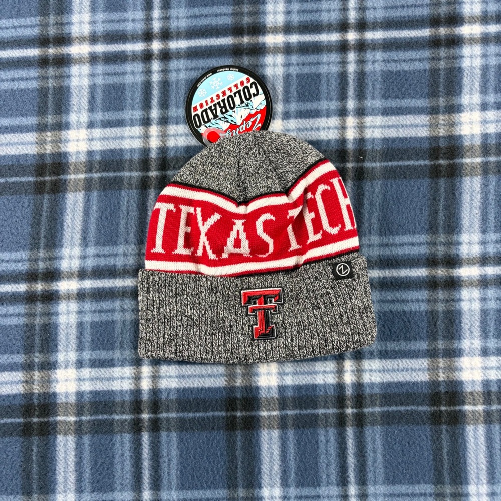 Zephyr Texas Tech Red Raiders Beanie Hat Grey Red Knit Fleece Lined Youth ADJ